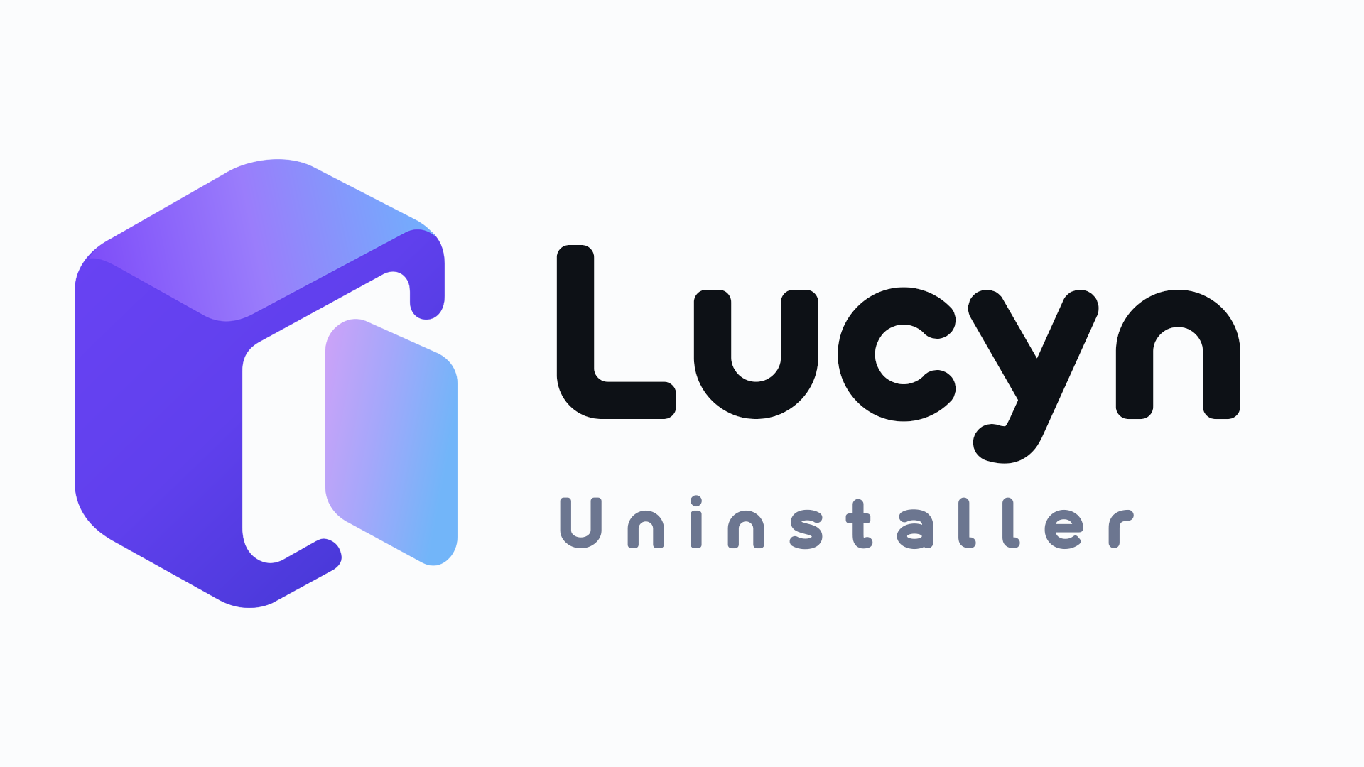 Lucyn Uninstaller logo with a violet-to-blue cube mark beside the wordmark